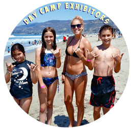 Kids with their camp counselor at a beach camp promoting the March 20, 2021 online camp fair.